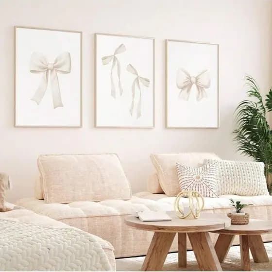 Quadros decorativos Laços brancos coquete para quartos de garotas fofos e delicados (3 peças)