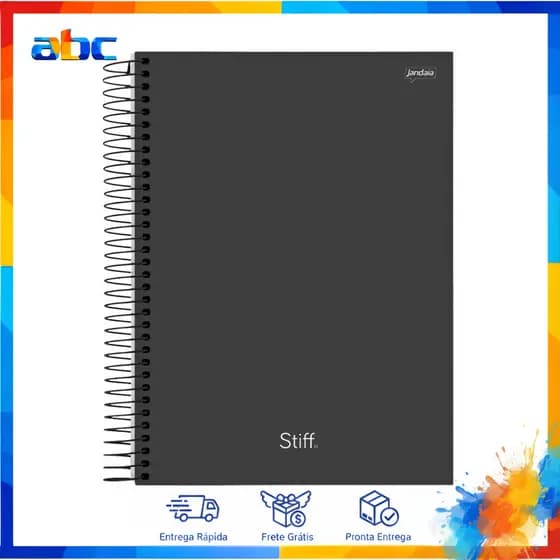 Kit Caderno Espiral Capa dura 1/4 Stiff Preto 200 Folhas - Jandaia