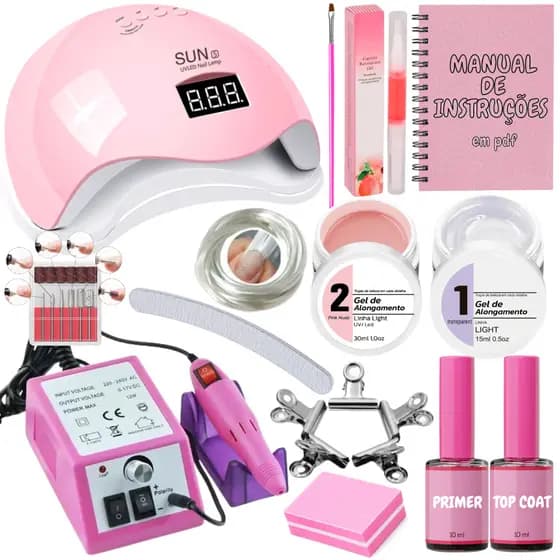 Kit Unha Gel Completo Banho De Gel Fácil De Usar Cabine Potente Lixa Eletrica