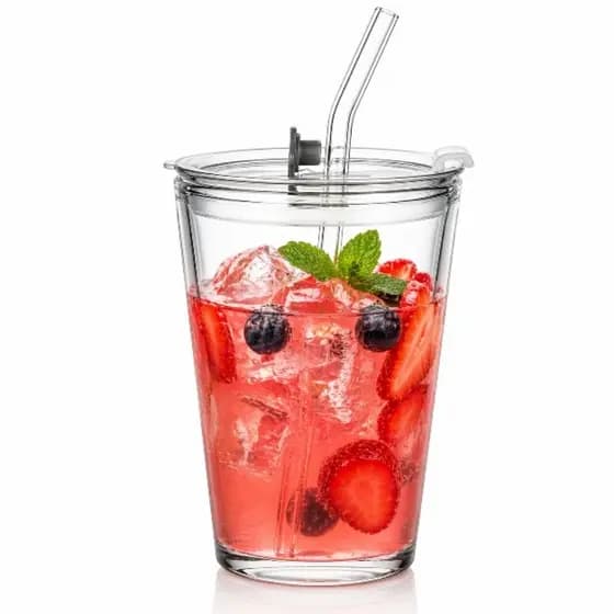 Copo Shaker de Vidro com Tampa e Canudo 450ml Resistente | Copo para Drinks Caipirinha Aperol Spritz Smoothie Premium