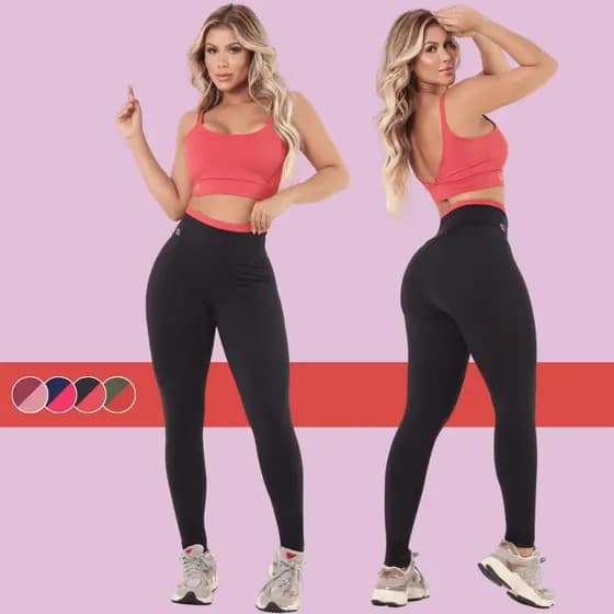 Conjunto Feminino Calça Legging + Top Decote V Moda Academia Fitness Zero Transparência