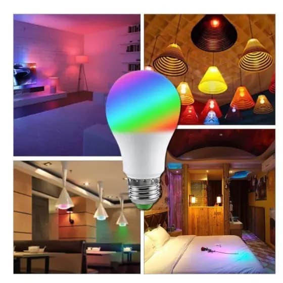 LÂMPADA LED 10W E27 RGB LAMPADA BULBO, LUZ COM CONTROLE RGB REGULAVÉL , LUZ LED COLORIDA