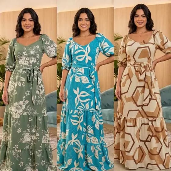 Vestido Longo com Forro Feminino Com Manga Bufante Moda Evangélico super confortáveis e leves qualidade e durabilidade