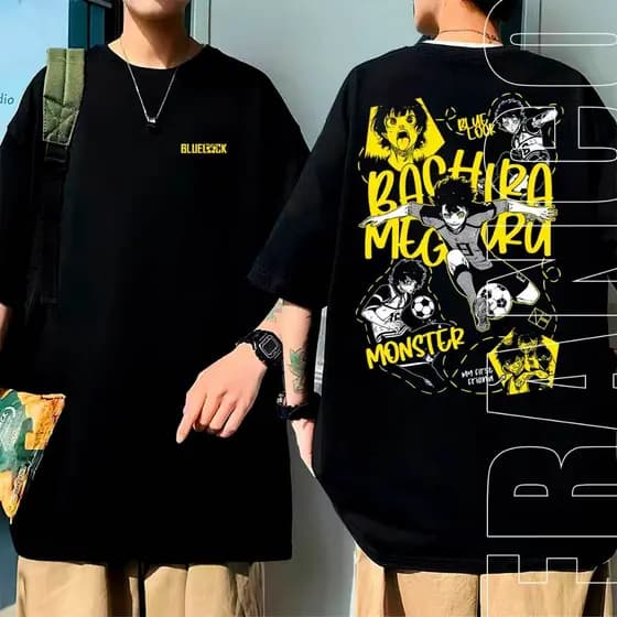 Camiseta Oversized Anime Meguru Bachira Streetwear 100% Algodão Blue Lock