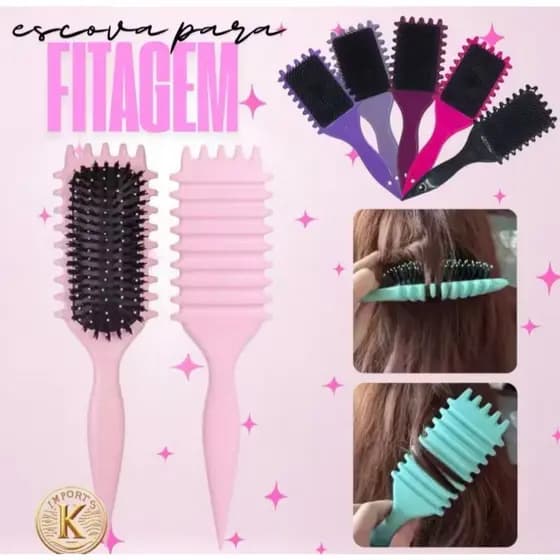 Escova Fitagem para Cachos Ondulação – Desembaraça, Define, Anti frizz, e Não Puxa