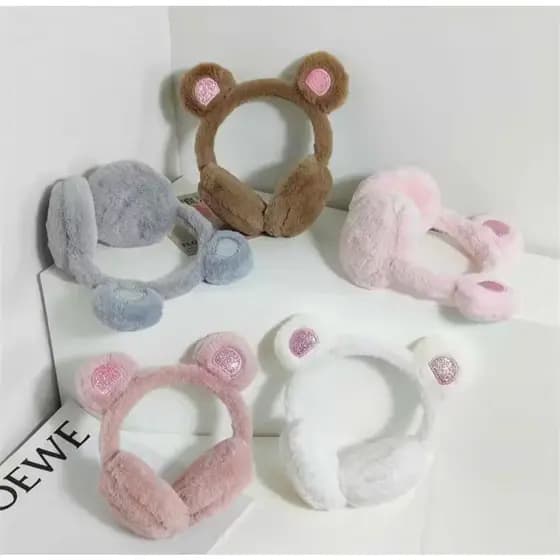 Protetor de Orelha (Earmuff) Urso de Pelúcia Estilo Coreano