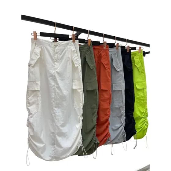 Saia Midi Feminina Cargo Com bolsos Do Lado