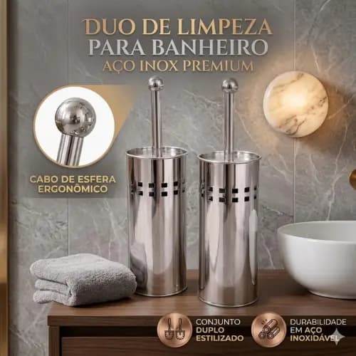 Kit 2 Escovinhas Sanitárias Com Suporte em Inox Escova De Limpeza Privada Banheiro