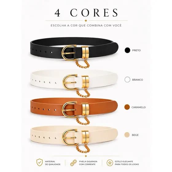 Cinto Feminino Fino Fivela Correntinha Da Moda Dourada Elegante Blogueira 1,5cm - Rebeca