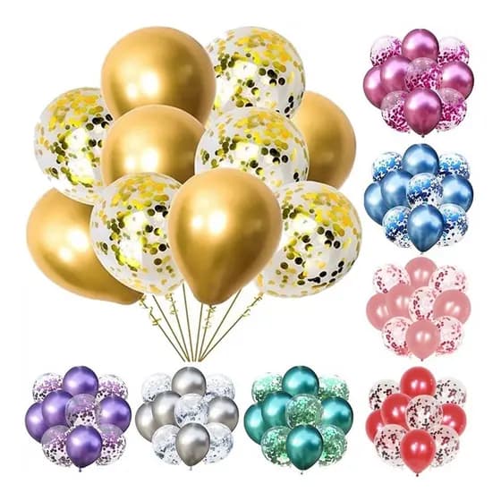 Kit Com 10 Balão Bexiga Confete Cores Cristal Arranjo Festas