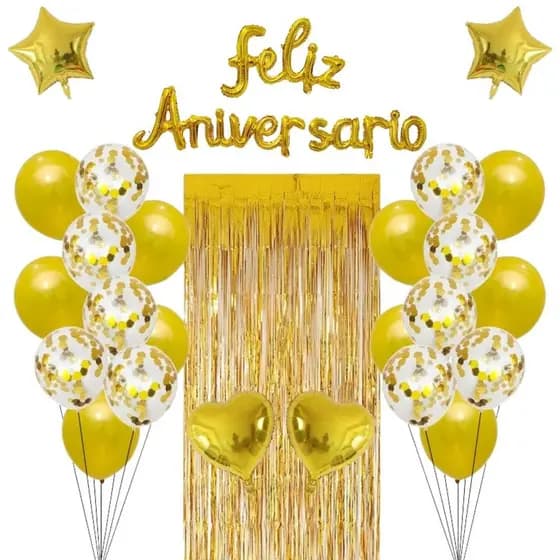 Kit Balão Metalizado Cortina Bexiga Feliz Aniversário Decoração de Festa Completa