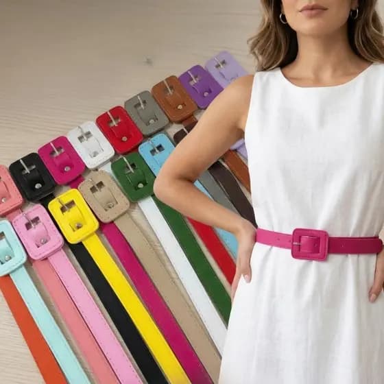 Cinto Feminino Slim Colorido Fivela Encapada Quadrada - Luxo