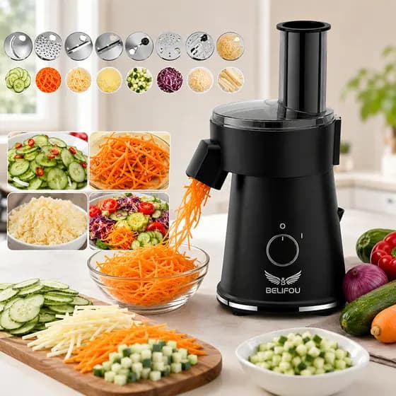 Fatiador Ralador Elétrico de Legumes 5 em 1 Cortador para Salada Queijo Frutas Batata Bocal 80mm