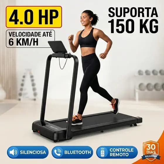 Esteira Elétrica Residencial Dobrável 4.0HP Silenciosa 6km/h Suporta 150kg Com Bluetooth E Controle