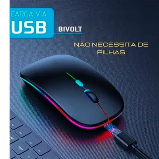 Mouse Recarregável Sem Fio Wireless 2.4ghz Com Ledes RGB
