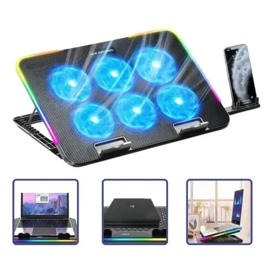 Suporte Notebook 6 Cooler Resfriamento Led Rgb Personalizável