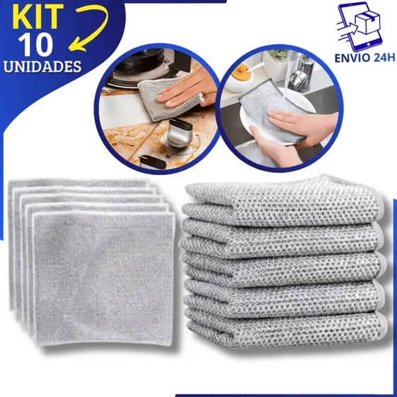 Kit 10 Pano de Limpeza Abrasivo Dupla Camada Fibra Metálica Multiuso, Prático p/ Limpeza Pesada