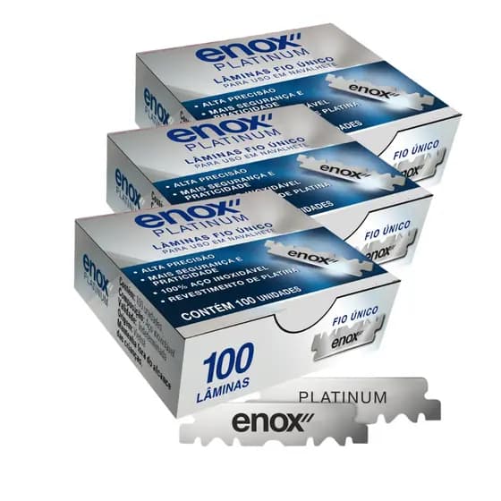 Lâmina de Barbear Enox Platinum Fio Único Aço Inox Para Navalhete 100 Unidades
