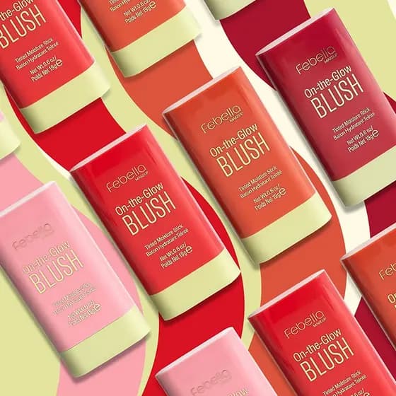 Blush em Bastão Stick On The Glow Febella - Rosa, Vermelho, Laranja, Marsala