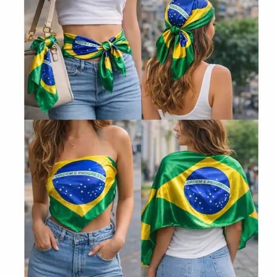 Lenço De Cetim Bandana Bandeira Do Brasil 90x90 cm