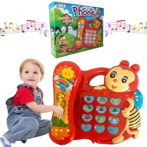 TELEFONE musical luz som ABELHA UNICORNIO animais TELEFONINHO piano didatico INTERATIVO BB 12 TECLAS