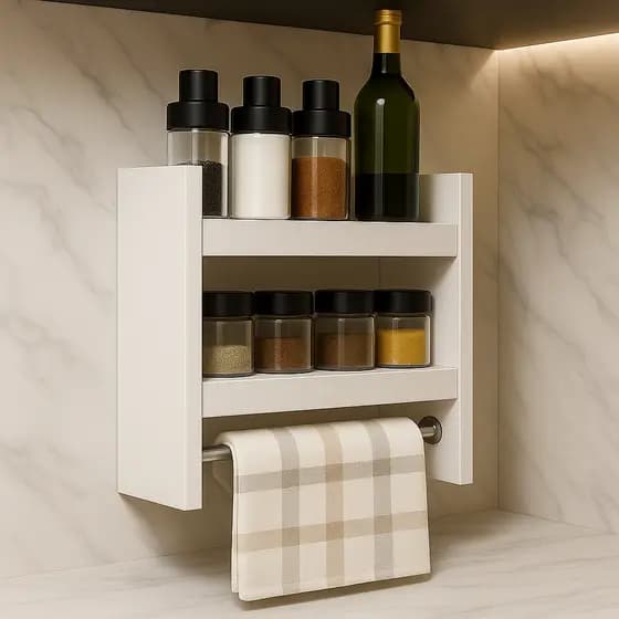 Nicho Porta Papel Toalha e Condimentos Potes Cozinha Banheiro 100% MDF BRANCO TX 15mm Tubo Metal