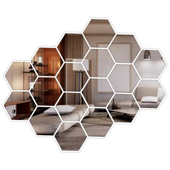 ESPELHO DECORATIVO PARA QUARTO E SALA HEXÁGONO FEITO EM ACRÍLICO ESPELHADO PROMOÇÃO