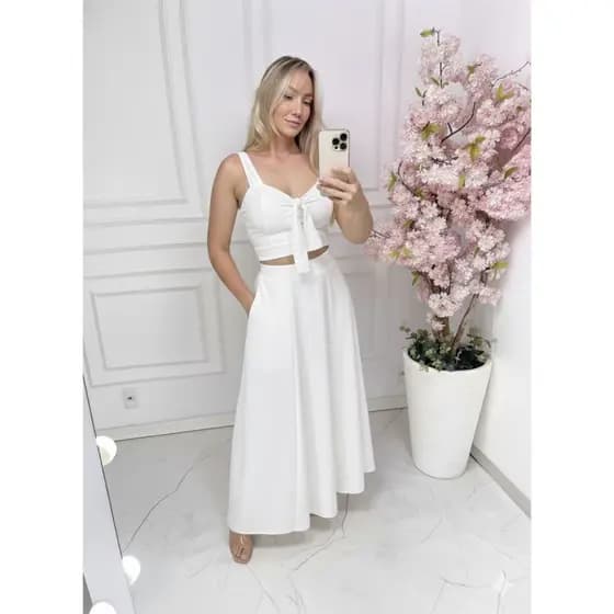 conjunto cropped e saia com alça