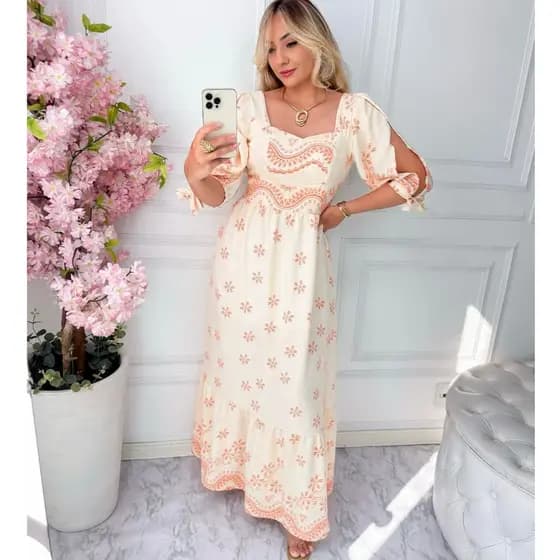 Vestido longo com manga 3\4 estampados
