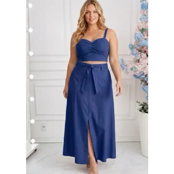 Conjunto Feminino Saia e Cropped Alça Larga