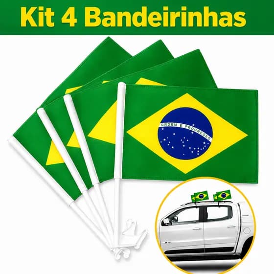 Kit Bandeiras Do Brasil Bandeirinha Para Vidro Janela Do Carro C/ Haste Suporte Carreata