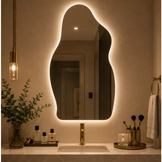 Espelho Orgânico Flame 50x80cm Com LED ou Sem LED Decorativo Lapidado Banheiro Lavabo Quarto Sala
