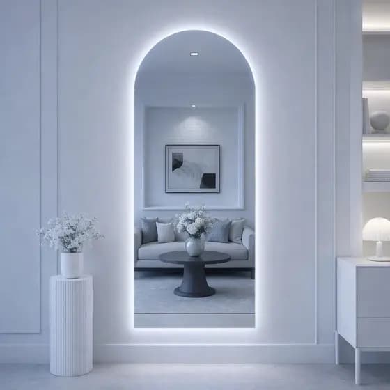 Espelho Corpo Inteiro Oval Madri com LED Decorativo Luxo de Parede para Sala Quarto e Hall
