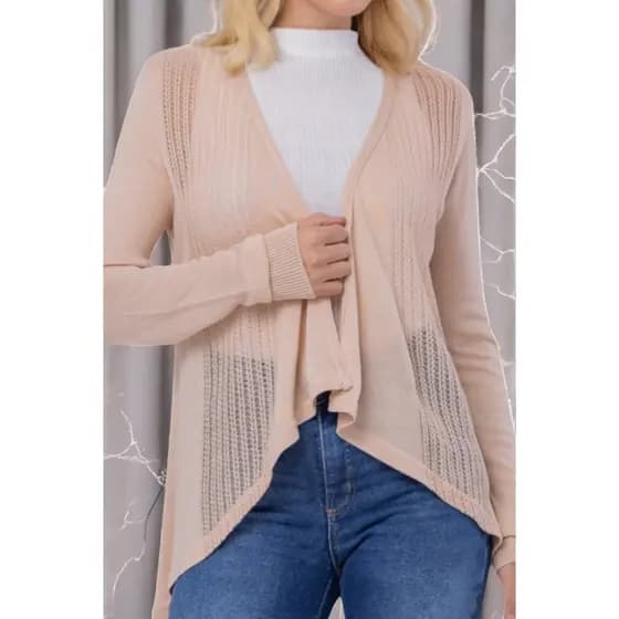 Casaco cardigan feminino aberto com detalhes manga longa em tricot meio estação outono inverno