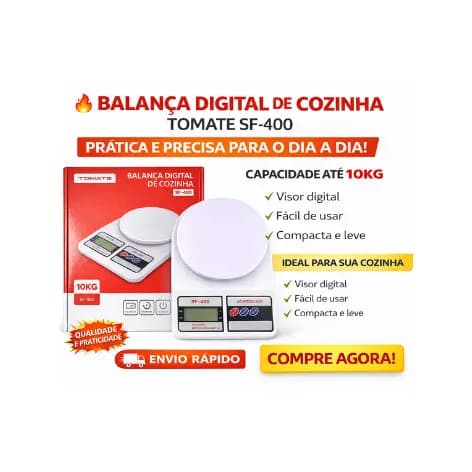 Balança Digital Cozinha SF-400 10kg LCD Precisão Alta Compacta