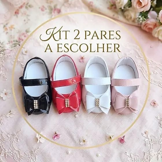 kit 2 pares de sapatilha de bebê menina verniz varia cores verniz comforto e estilo
