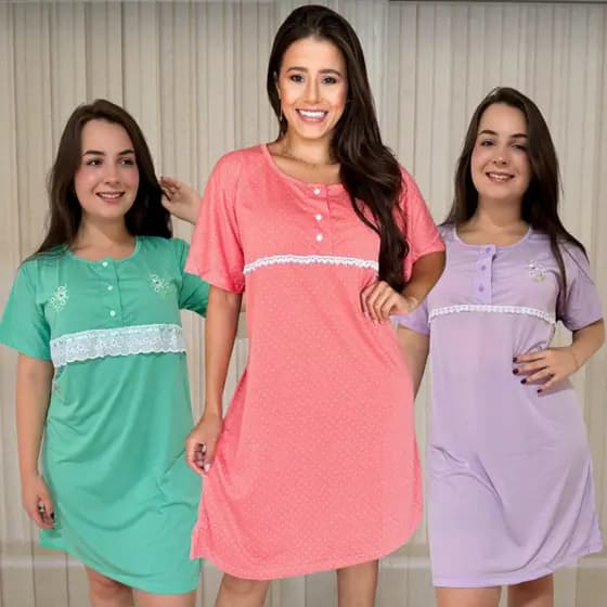 Camisola Senhora Feminina Malha com Passa Manarina Confortável para Dormir Verão