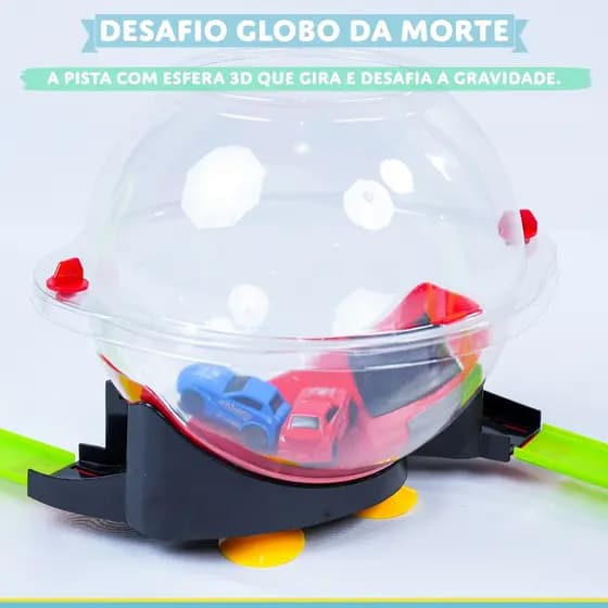 Pista Orbital Globo da Morte 222cm com 2 Carrinhos Fricção Looping Radical Infantil