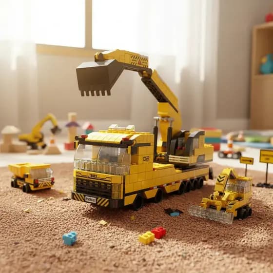 Blocos de Montar 1000 Peças Veículos Construção 6 em 1 Caminhão Escavadeira Guindaste Brinquedo 6+