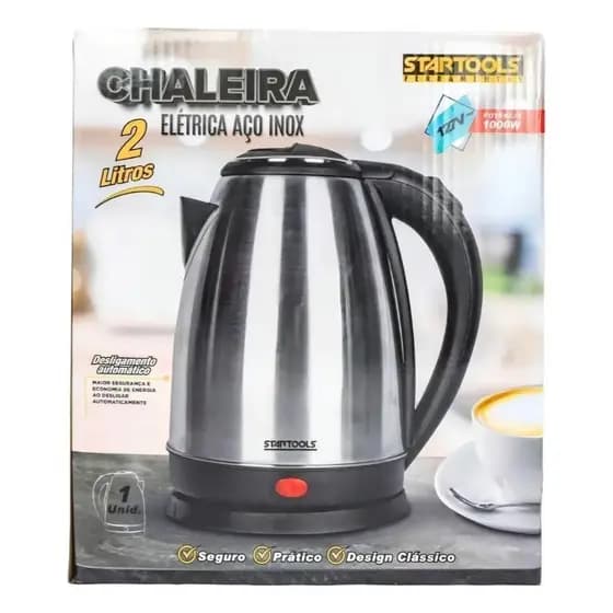 Chaleira Elétrica Inox 2 Litros 220v Aquecimento Rápido Startools Cinza