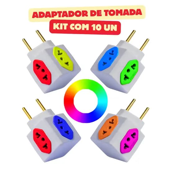 Kit 10 Adaptador de Tomada Benjamin Colorido Cubo 4 Entradas 10A 20A