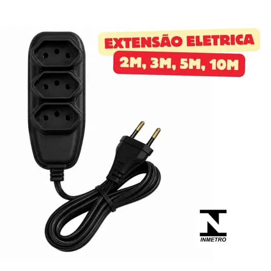 Extensão de Energia 10A Bivolt 110/220V 2m 3m 5m 10m Tomada Tripolar Preta Durável Filtro de Linha