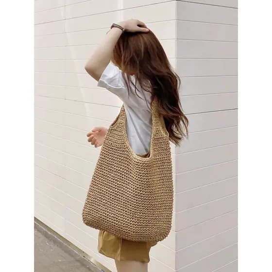 Bolsa Palha Feminina de Ombro Alça grossa - Verão Lazer Casual Praia