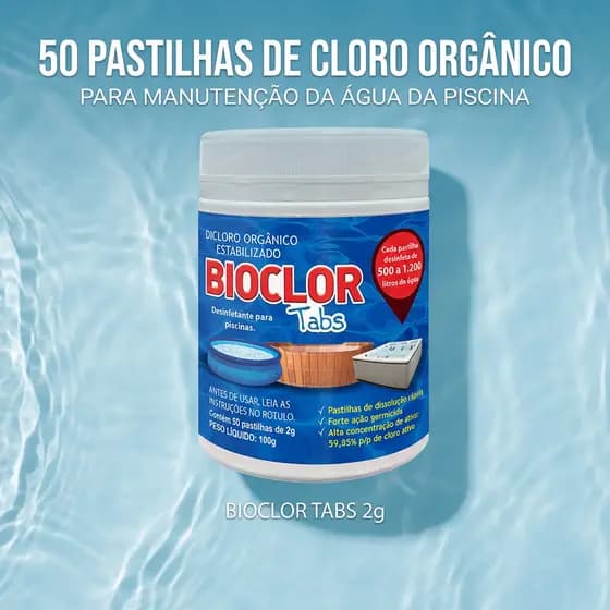50 Mini Pastilhas de Cloro para Manter a Limpeza de Piscina Plásticas Infláveis - Bioclor Tabs