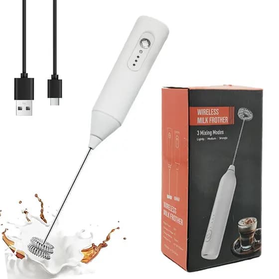 Espumador de Leite Recarregável USB, 3 Velocidades Batedor Elétrico para Café Cappuccino e Chá