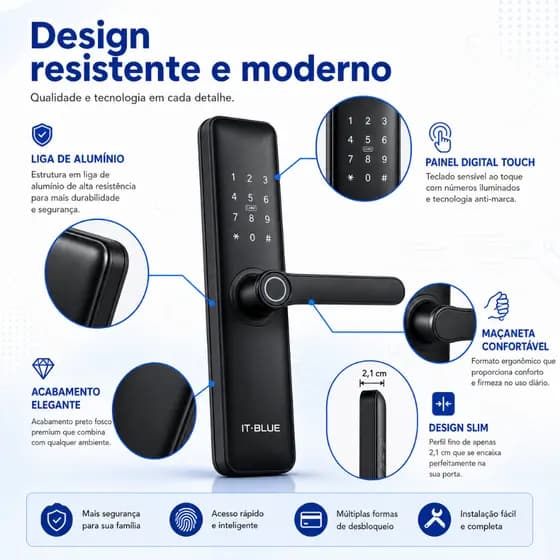 Fechadura Digital WiFi Tuya Maçaneta Eletrônica Biométrica Com Impressão Digital Senha Cartão RFID