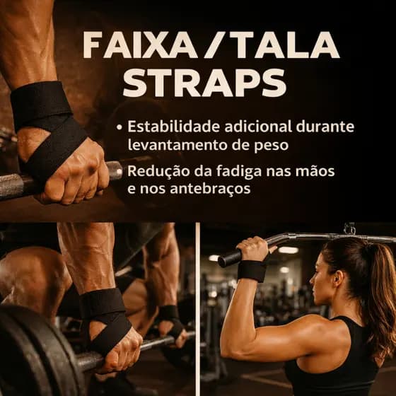 Faixa Straps profissional para musculação e crossfit – 50x4cm, algodão resistente e segura