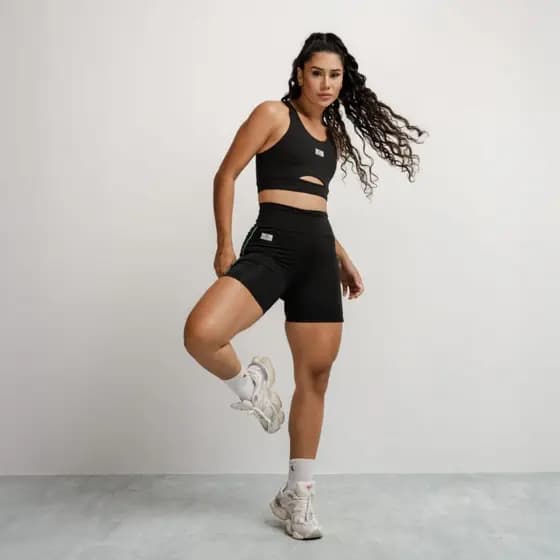 Conjunto Fitness Feminino Moda Roupa Top Short Preto Academia Corrida Treino Zero Transparência