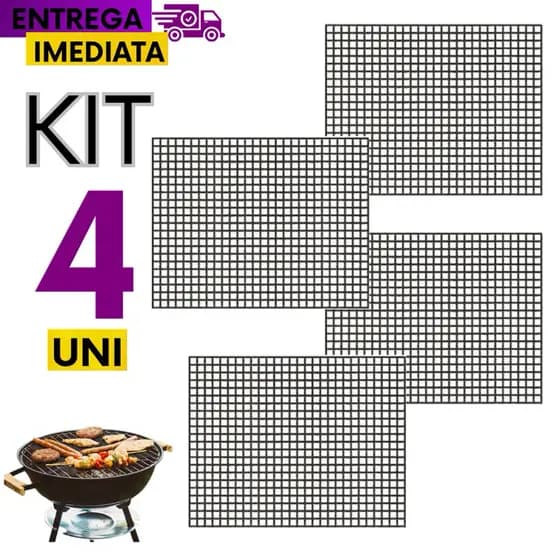 KIT Conjunto 04 Telas manta para Grelha de Churrasqueira 40x33 Cm Qualidade Máxima Churrasco