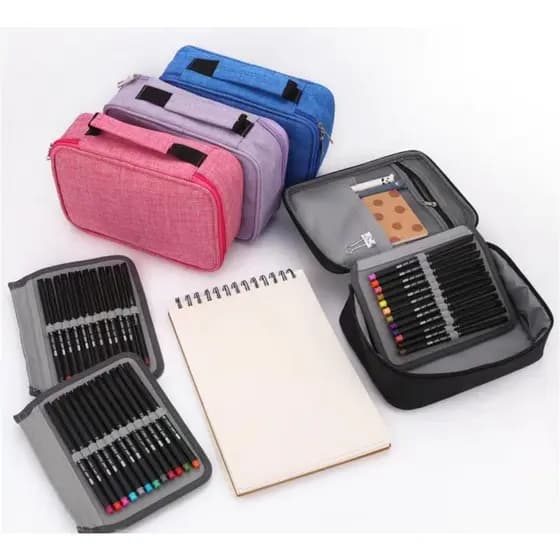 Estojo 72 Pens Escolar Box Nylon Com Alça universal Organizador Com Divisórias Zíper Infantil-7243